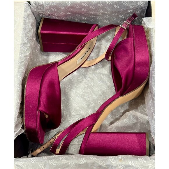 NINA STACIE WINE SATIN BLOCK-HEEL PLATFORM SANDALS HEELS WITH ANKLE-STRAP sz 10 - Picture 6 of 10